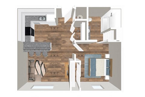 Floor plan for 1 bed, 1 bath, 650 sqft